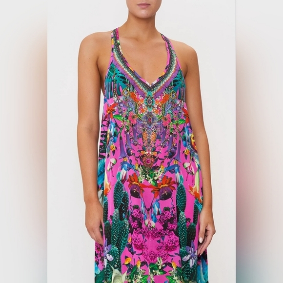 Camilla V Neck Racerback Dress XS Pink Maxi Dress Resort Wear - Picture 4 of 6